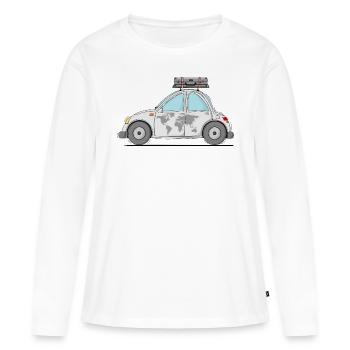 Voiture avec valise Carte du monde Gris - T-shirt manches longues Premium bio Femme - blanc - Devant - Julia (174cm)