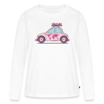 Voiture avec valise Coeur Rose - T-shirt manches longues Premium bio Femme - blanc - Devant - Julia (174cm)