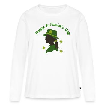 St. Patrick's Day Unisex T-Shirt, Lucky - Frauen Premium Bio Langarmshirt - Weiß - Vorne - Julia (174cm)
