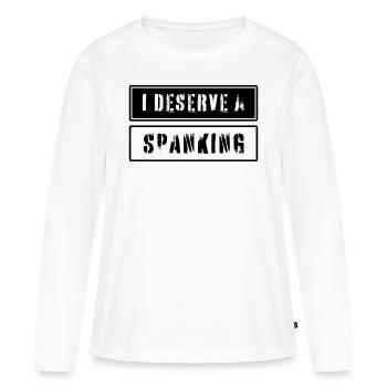 Je mérite un texte de fessée - T-shirt manches longues Premium bio Femme - blanc - Devant - Julia (174cm)