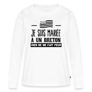 Femme de Bretagne mariage - T-shirt manches longues Premium bio Femme - blanc - Devant - Julia (174cm)
