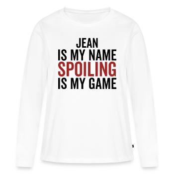 Jean est mon nom Spoiler est mon jeu - T-shirt manches longues Premium bio Femme - blanc - Devant - Julia (174cm)