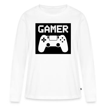 joueur - T-shirt manches longues Premium bio Femme - blanc - Devant - Julia (174cm)