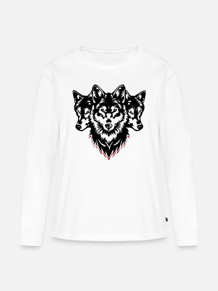 Wolf Kopf Rudel - Frauen Premium Bio Langarmshirt - Weiß