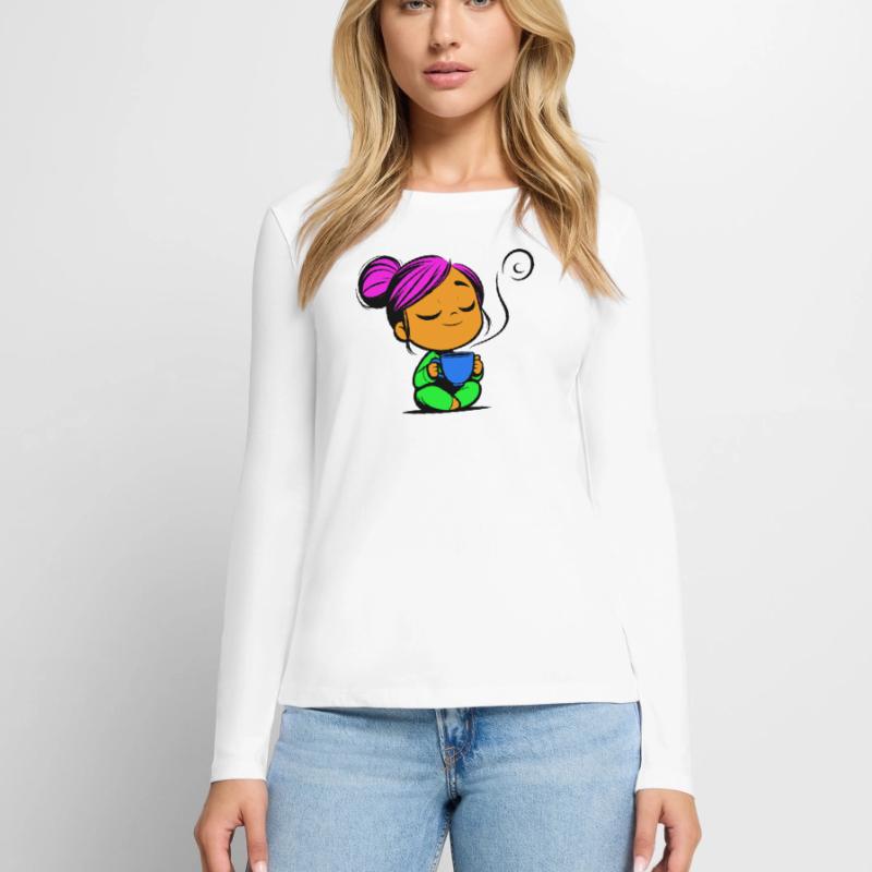 Tassmine enspannt mit einer Tasse Tee oder Kaffee Frauen Premium Bio Langarmshirt