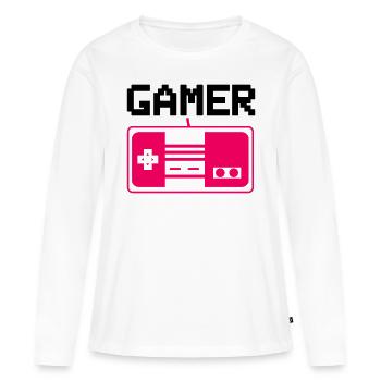 joueur - T-shirt manches longues Premium bio Femme - blanc - Devant - Julia (174cm)