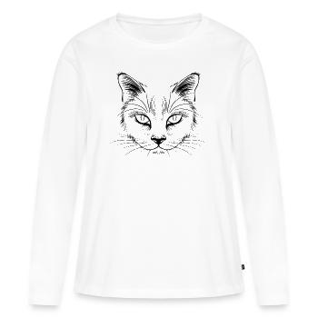 Cat, Cat Motif, Cat Face - Women's Premium Organic Long Sleeve Shirt - white - Front - Julia (174cm)