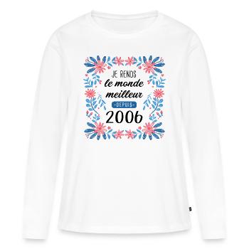 anniv femme humour 2006 18 ans - T-shirt manches longues Premium bio Femme - blanc - Devant - Julia (174cm)