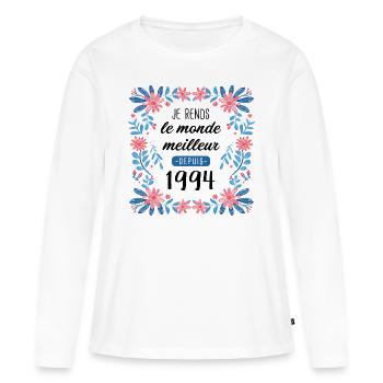 anniv femme humour 1994 30 ans - T-shirt manches longues Premium bio Femme - blanc - Devant - Julia (174cm)