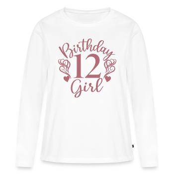 12e anniversaire fille, 12 ans cadeau pour les enfants - T-shirt manches longues Premium bio Femme - blanc - Devant - Julia (174cm)