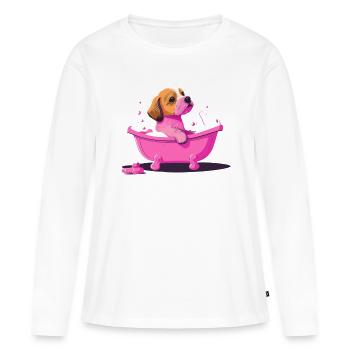 Mignon jeune chien dans la baignoire - T-shirt manches longues Premium bio Femme - blanc - Devant - Julia (174cm)