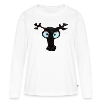 La tête de cerf noir - T-shirt manches longues Premium bio Femme - blanc - Devant - Julia (174cm)