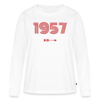 Né en 1957 - T-shirt manches longues Premium bio Femme - blanc - Devant - Julia (174cm)