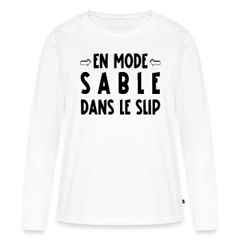 En mode sable dans le slip - T-shirt manches longues Premium bio Femme - blanc - Devant - Julia (174cm)
