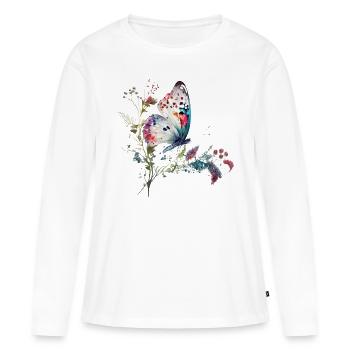 Papillon délicat - T-shirt manches longues Premium bio Femme - blanc - Devant - Julia (174cm)