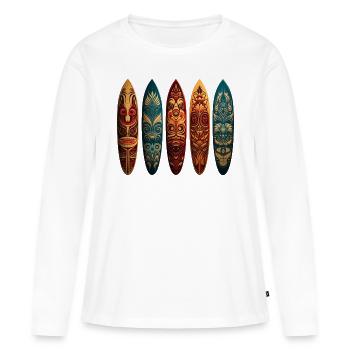 Polynesische Kunst auf verschiedenen Surfboards - Frauen Premium Bio Langarmshirt - Weiß - Vorne - Julia (174cm)