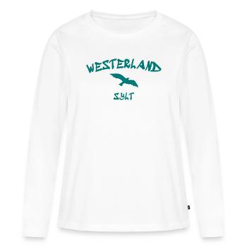 Westerland - Sylt - Mer du Nord - Ancre - Mouette - Île - T-shirt manches longues Premium bio Femme - blanc - Devant - Julia (174cm)