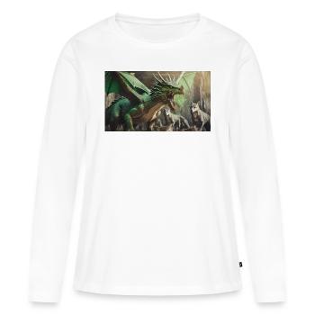 Ein realistischer, majestätischer grüner Drachenwolf - Frauen Premium Bio Langarmshirt - Weiß - Vorne - Julia (174cm)