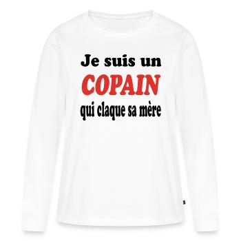 JE SUIS UN COPAIN QUI CLAQUE SA MERE - T-shirt manches longues Premium bio Femme - blanc - Devant - Julia (174cm)