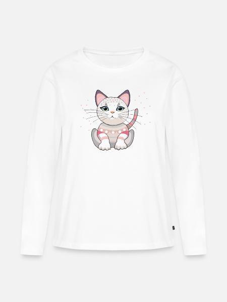 Katze Maneki Neko - Frauen Premium Bio Langarmshirt - Weiß