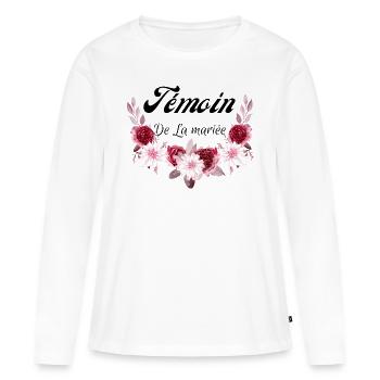 témoin de la mariée - T-shirt manches longues Premium bio Femme - blanc - Devant - Julia (174cm)