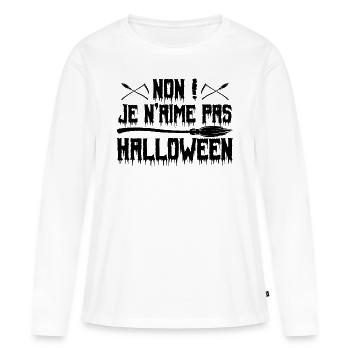 Anti halloween humour Je n'aime pas Halloween - T-shirt manches longues Premium bio Femme - blanc - Devant - Julia (174cm)