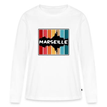 Marseille France Skyline Silhouette Voyage Souveni - T-shirt manches longues Premium bio Femme - blanc - Devant - Julia (174cm)