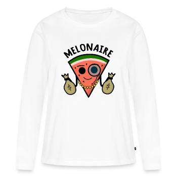 Melonaire : Millionaire Melon Pun - Women's Premium Organic Long Sleeve Shirt - white - Front - Julia (174cm)