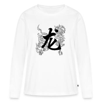 Dragon Caractère Chinois - T-shirt manches longues Premium bio Femme - blanc - Devant - Julia (174cm)