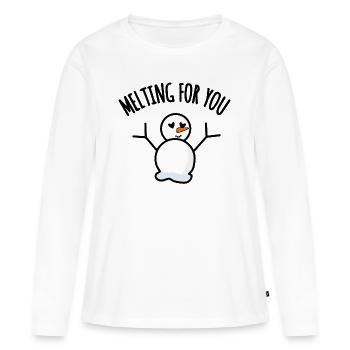 Fondre pour vous : jeu de mots bonhomme de neige - T-shirt manches longues Premium bio Femme - blanc - Devant - Julia (174cm)