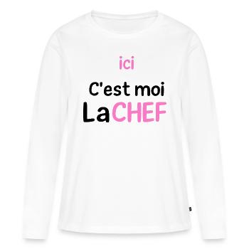 ici c'est moi la chef - T-shirt manches longues Premium bio Femme - blanc - Devant - Julia (174cm)