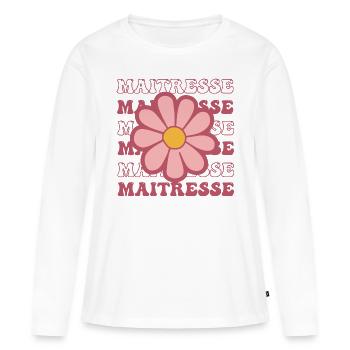 Maitresse motif floral marguerite pour maîtresse - T-shirt manches longues Premium bio Femme - blanc - Devant - Julia (174cm)