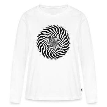Illusion d’optique en spirale dentelée - T-shirt manches longues Premium bio Femme - blanc - Devant - Julia (174cm)