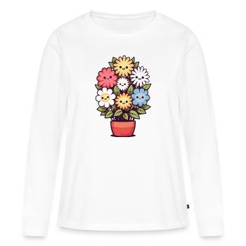 Fleurs riantes dans un pot de fleurs - T-shirt manches longues Premium bio Femme - blanc - Devant - Julia (174cm)