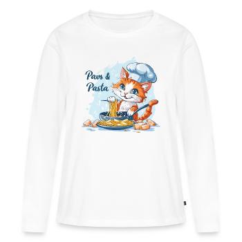 Pattes et pâtes Pattes et pâtes Dictons d’animaux - T-shirt manches longues Premium bio Femme - blanc - Devant - Julia (174cm)