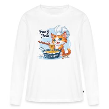Pattes et pâtes Pattes et pâtes Dictons d’animaux - T-shirt manches longues Premium bio Femme - blanc - Devant - Julia (174cm)