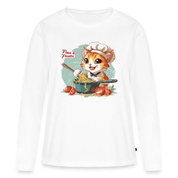 Pattes et pâtes Pattes et pâtes Dictons d’animaux - T-shirt manches longues Premium bio Femme - blanc - Devant - Julia (174cm)