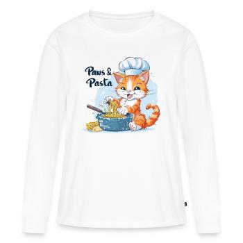 Pattes et pâtes Pattes et pâtes Dictons d’animaux - T-shirt manches longues Premium bio Femme - blanc - Devant - Julia (174cm)