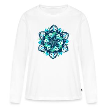 119185391 188329064 Bluegreen Floral Mandala - Women's Premium Organic Long Sleeve Shirt - white - Front - Julia (174cm)