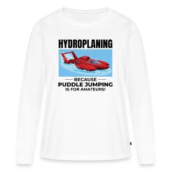 Hydroplane, Bateau, Course, Humour, Puddle Jump, Drôle - T-shirt manches longues Premium bio Femme - blanc - Devant - Julia (174cm)