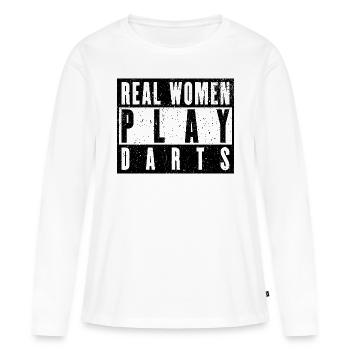 De vraies femmes jouent aux fléchettes - Funny Dfles Players - T-shirt manches longues Premium bio Femme - blanc - Devant - Julia (174cm)