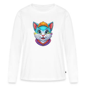 Bambino Chat Race Dessin Animé Kawaii Animal Pet - T-shirt manches longues Premium bio Femme - blanc - Devant - Julia (174cm)