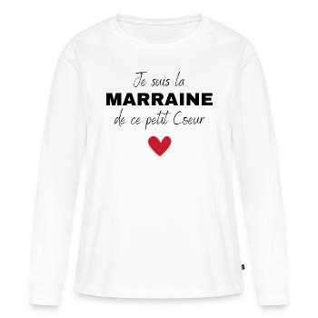 Je suis la Marraine de ce petit cœur - T-shirt manches longues Premium bio Femme - blanc - Devant - Julia (174cm)