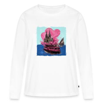Cathédrale de Cologne,Cathédrale,Cologne,Coeurs,Peinture,Pastel - T-shirt manches longues Premium bio Femme - blanc - Devant - Julia (174cm)