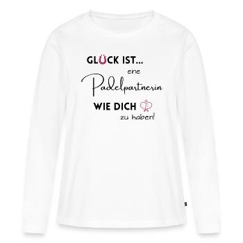 padel Paddel Partnerin Geschenk Tennis Glück ist - Frauen Premium Bio Langarmshirt - Weiß - Vorne - Julia (174cm)