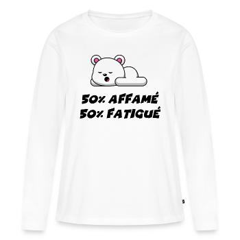 50% affamé 50% fatigué - T-shirt manches longues Premium bio Femme - blanc - Devant - Julia (174cm)