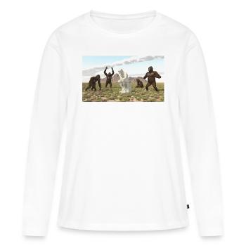 Gorilles avec sculpture de penseur - T-shirt manches longues Premium bio Femme - blanc - Devant - Julia (174cm)