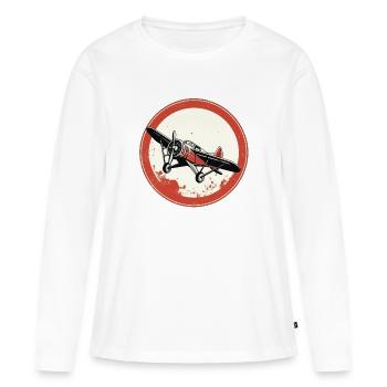 Rétro Hélice d’avion - T-shirt manches longues Premium bio Femme - blanc - Devant - Julia (174cm)