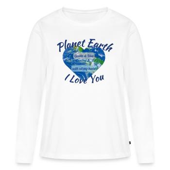 Planète Terre Je t’aime - T-shirt manches longues Premium bio Femme - blanc - Devant - Julia (174cm)