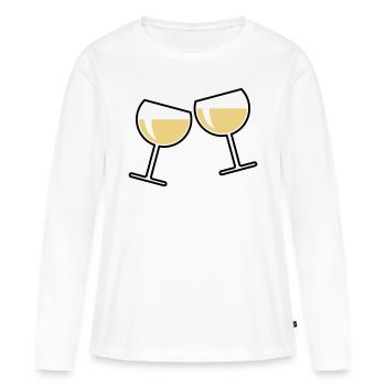 2 verres à vin blanc (vin blanc / vin / rond à / 2C) - T-shirt manches longues Premium bio Femme - blanc - Devant - Julia (174cm)